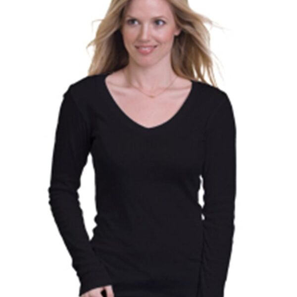Women's USA-Made Deep V-Neck Long Sleeve T-Shirt Thumbnail